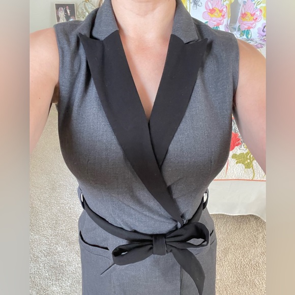 Calvin Klein collared wrap dress grey and black 4P - Picture 4 of 7